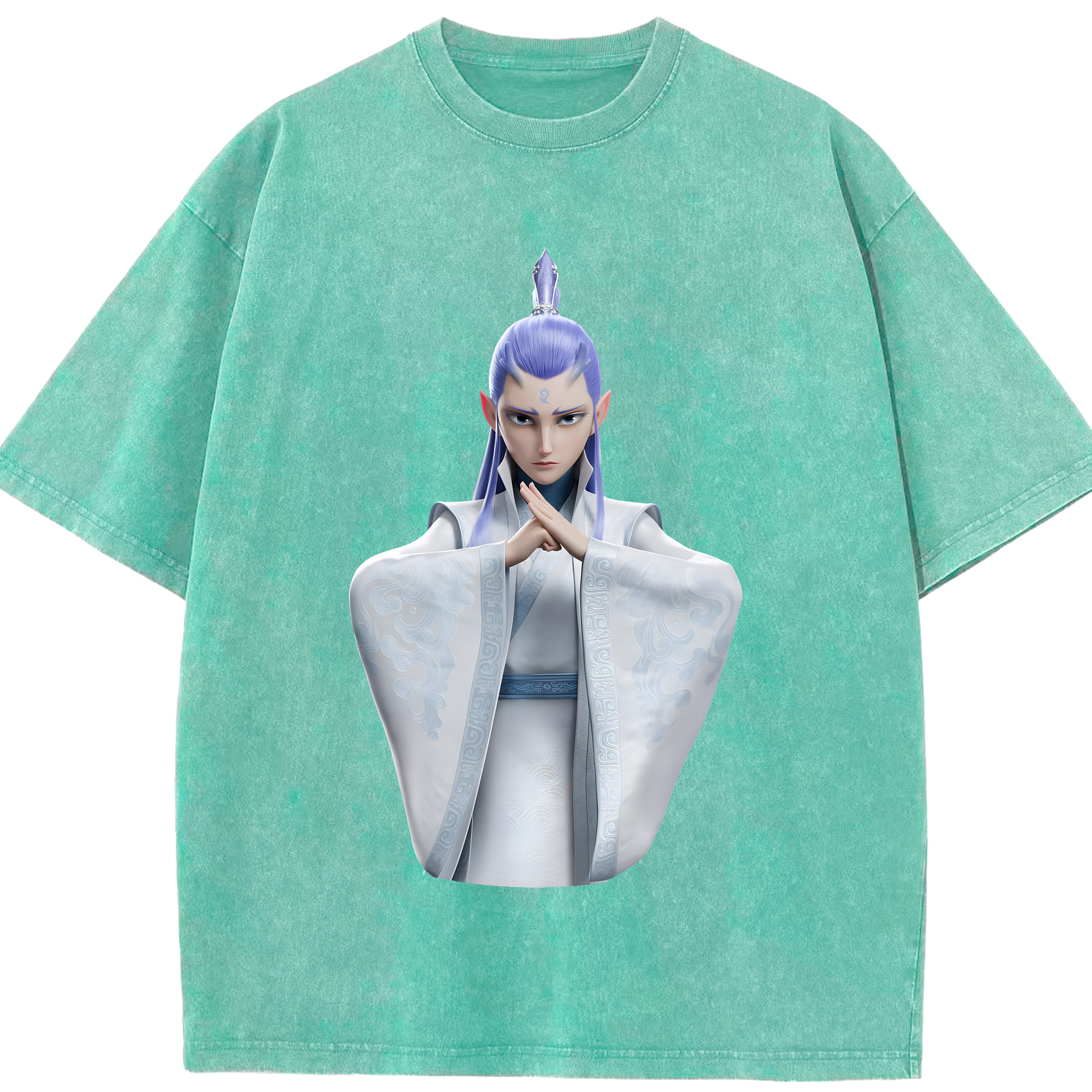 （画像用） Ne Zha 2 ナタ 魔童の大暴れ 綿100% ヴィンテージ風 半袖Tシャツ（フロントプリント）